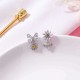 Sweet Flower Butterfly Stud Earrings Anallergic Sterling Silver Needle Rhinestone Womens Earrings