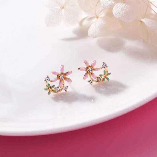 Sweet Flower Butterfly Stud Earrings Anallergic Sterling Silver Needle Rhinestone Womens Earrings