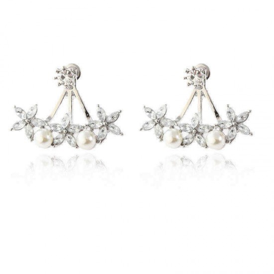 Sweet Flowers Rhinestones Pearls Ear Stud Earring Ear Jacket Cute Earrings for Women