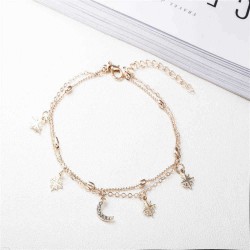 Sweet Gold Anklet Beads Moon Star Multilayer Chain Barefoot Sandals Anklets for Girls Women