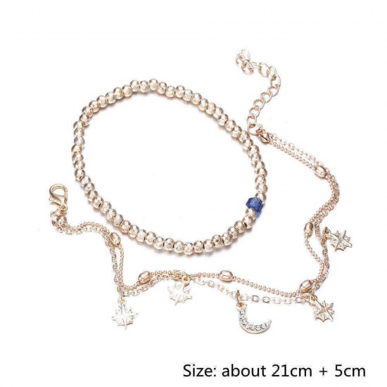 Sweet Gold Anklet Beads Moon Star Multilayer Chain Barefoot Sandals Anklets for Girls Women