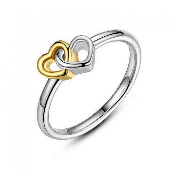 Sweet Gold Silver Heart Women Ring Classic Anallergic Wedding Band Bridal Ring for Women