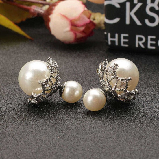 Sweet Gothic Hollow Base Double Pearl Ball Earrings Women Accessories