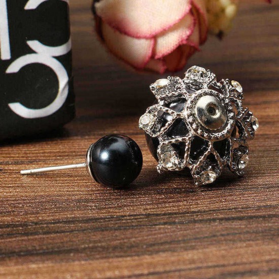 Sweet Gothic Hollow Base Double Pearl Ball Earrings Women Accessories