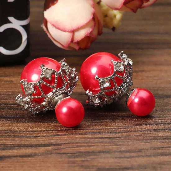 Sweet Gothic Hollow Base Double Pearl Ball Earrings Women Accessories