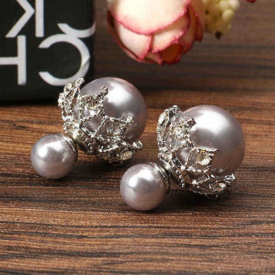 Sweet Gothic Hollow Base Double Pearl Ball Earrings Women Accessories