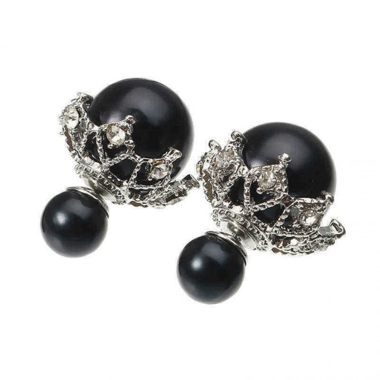 Sweet Gothic Hollow Base Double Pearl Ball Earrings Women Accessories