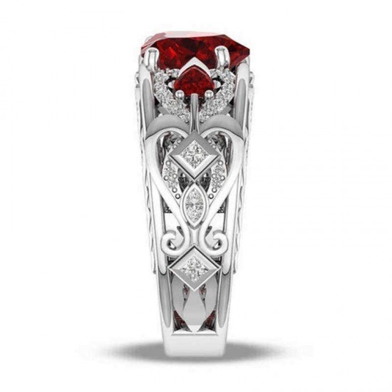 Sweet Heart Shape Hollow Ruby Finger Ring Women Wedding Ring Gift