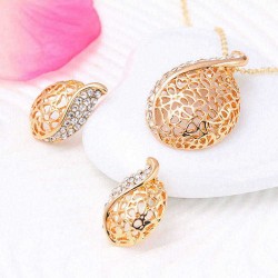 Sweet Hollow Water Drops Crystal Necklace Earrings Sets Bridal Rhinestone Choker