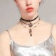 Sweet Multilayer Flower Leather Choker Necklace Water Drop Necklace Ethnic Jewelry for Women