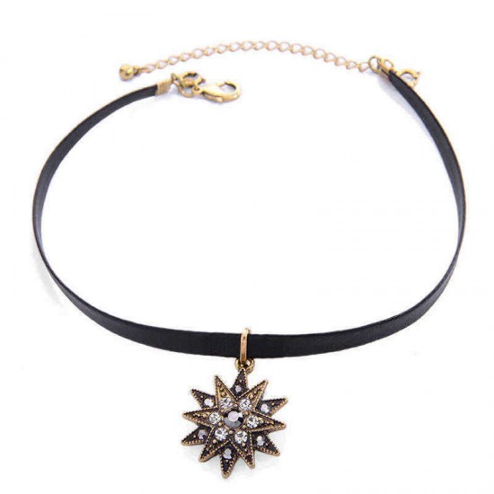 Sweet Multilayer Flower Leather Choker Necklace Water Drop Necklace Ethnic Jewelry for Women