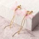 Sweet Pink Butterfly Arc Line Tassel Pendant Ear Clip Drop Earrings Fashion Jewelry for Women