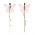 Sweet Pink Butterfly Arc Line Tassel Pendant Ear Clip Drop Earrings Fashion Jewelry for Women