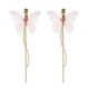 Sweet Pink Butterfly Arc Line Tassel Pendant Ear Clip Drop Earrings Fashion Jewelry for Women