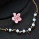 Sweet Pink Flower Charm Earrings Double Layer Gold Chain Black Choker Necklace Women Jewelry Set