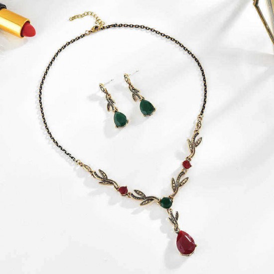 Sweet Plants Leaf Drop Pendant Necklace Earring Jewelry Set Fashion Women Wedding Accessories