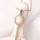 Sweet Rose Gold Plated Artificial Pearl Inlay Heart Key Pendant Shiny Zircon Necklace For Women