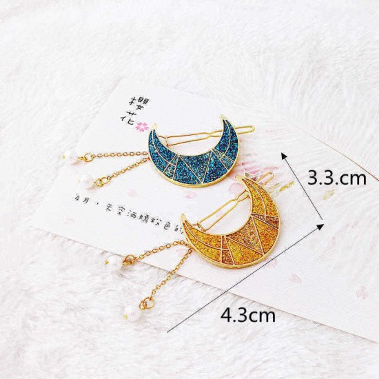 Sweet Shiny Moon Beads Tassels Hair Clip Hair Accessories for Girls Women