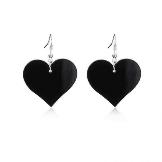 Sweet Women Earrings Black White Red Heart Acrylic Pendant Earrings Gift for Her