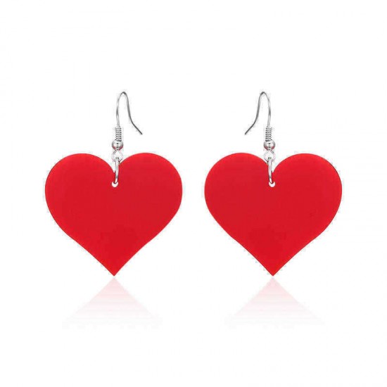 Sweet Women Earrings Black White Red Heart Acrylic Pendant Earrings Gift for Her