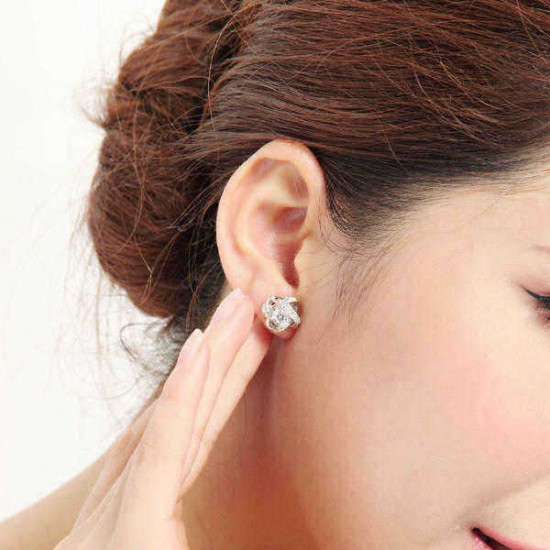 Sweet Women Zircon Cross Ear Stud Platinum Plated Rhinestones Earrings