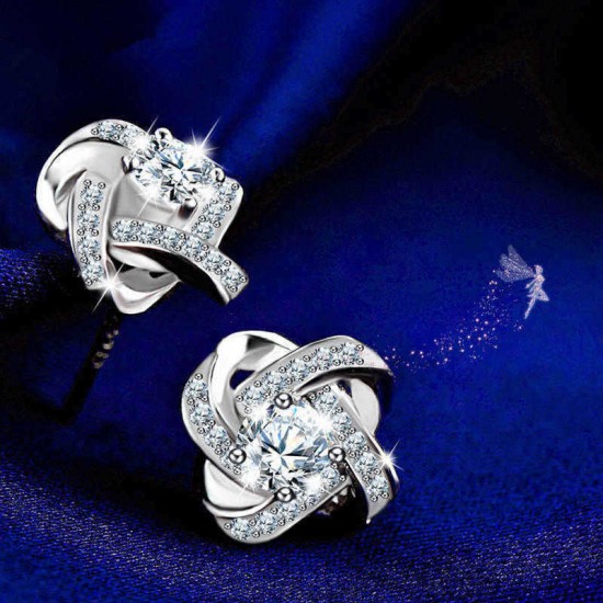 Sweet Women Zircon Cross Ear Stud Platinum Plated Rhinestones Earrings