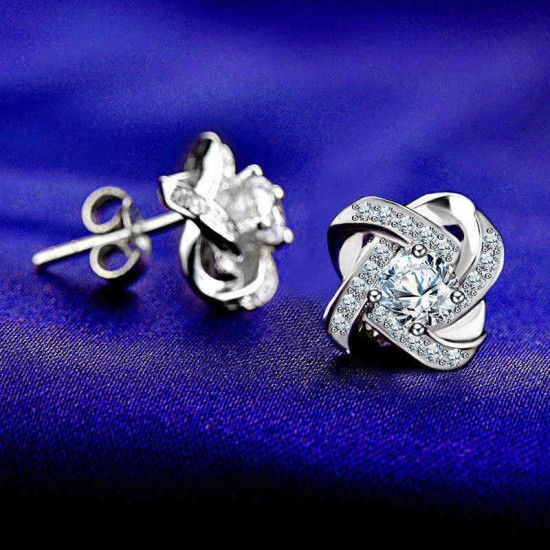 Sweet Women Zircon Cross Ear Stud Platinum Plated Rhinestones Earrings