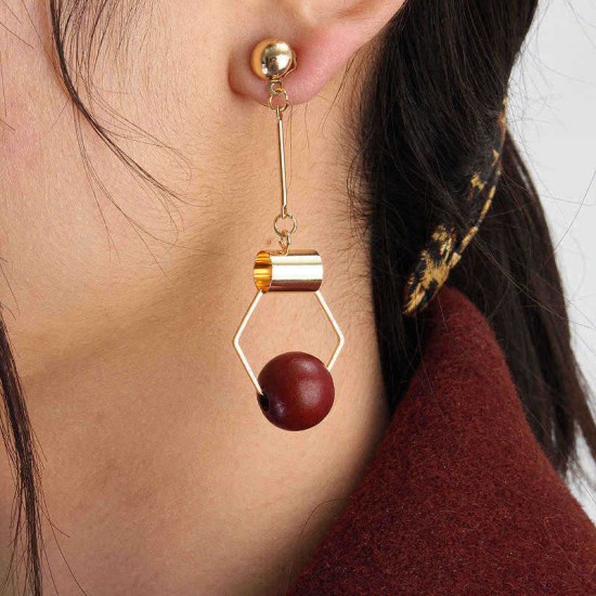 Sweet Wood Ear Drop Simple Geometric Women Earrings