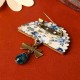 Sweet Wood Flower Painted Glass Bead Fan Gift Brooch