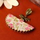 Sweet Wood Flower Painted Glass Bead Fan Gift Brooch