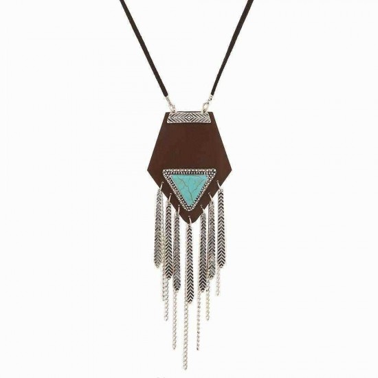 Tassel Leather Necklace Long Rope Turquoise Sweater Necklace