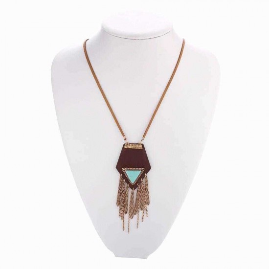 Tassel Leather Necklace Long Rope Turquoise Sweater Necklace