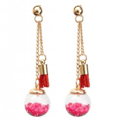 Tassel Wishing Glass Ball Crystal Leather Long Earrings Gift