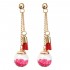 Tassel Wishing Glass Ball Crystal Leather Long Earrings Gift