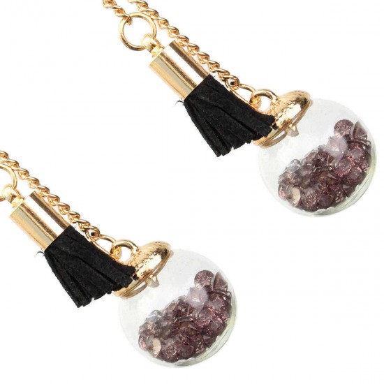 Tassel Wishing Glass Ball Crystal Leather Long Earrings Gift