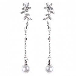 Temperament Flowers Pearl Earrings Long Zircon 925 Silver Hypoallergenic Ear Drop jewelry