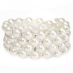 Temperament Full Rhinestone Pearl Multilayer Winding Wide Bracelet