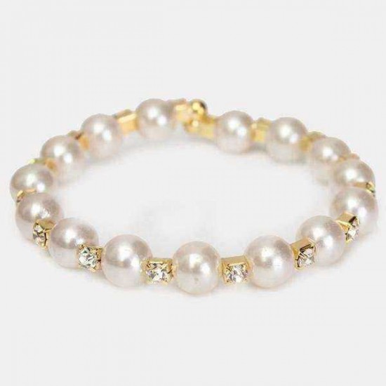 Temperament Full Rhinestone Pearl Multilayer Winding Wide Bracelet