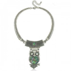 Tibetan Turquoise Owl Pendant Statement Choker Necklace For Women