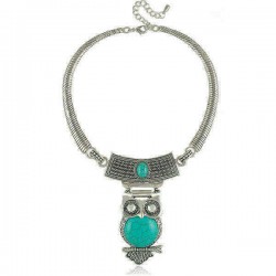 Tibetan Turquoise Owl Pendant Statement Choker Necklace For Women