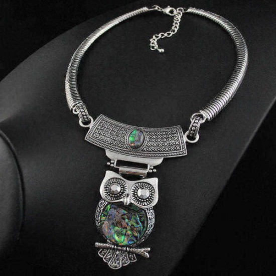 Tibetan Turquoise Owl Pendant Statement Choker Necklace For Women