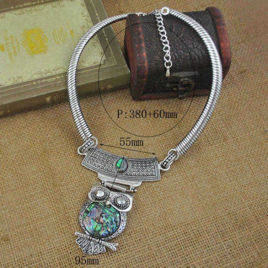 Tibetan Turquoise Owl Pendant Statement Choker Necklace For Women