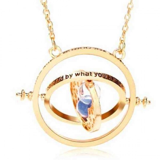 Time Turner Rotating Hourglass Pendant Necklace Gold Silver Plated