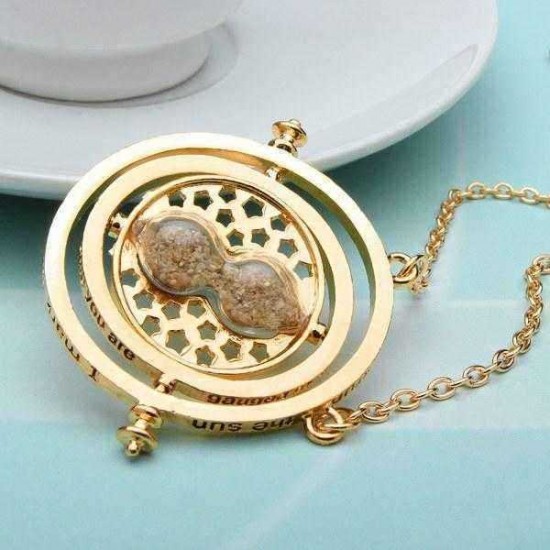 Time Turner Rotating Hourglass Pendant Necklace Gold Silver Plated