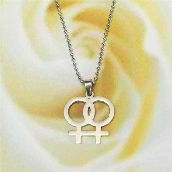 Titanium Steel Lesbian Gay Pride Double Female Symbol Pendant Necklace