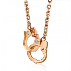 Titanium Steel Rhinestone Rose Gold Handcuffs Pendant Necklace for Women