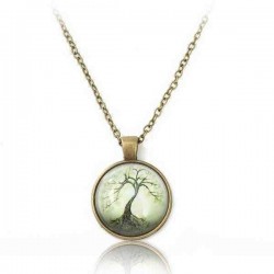 Tree Glass Cabochon Necklace Bronze Chain Pendant Necklace