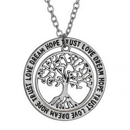 Tree Plant Animal Letter Star Round Charm Silver Necklace Chain