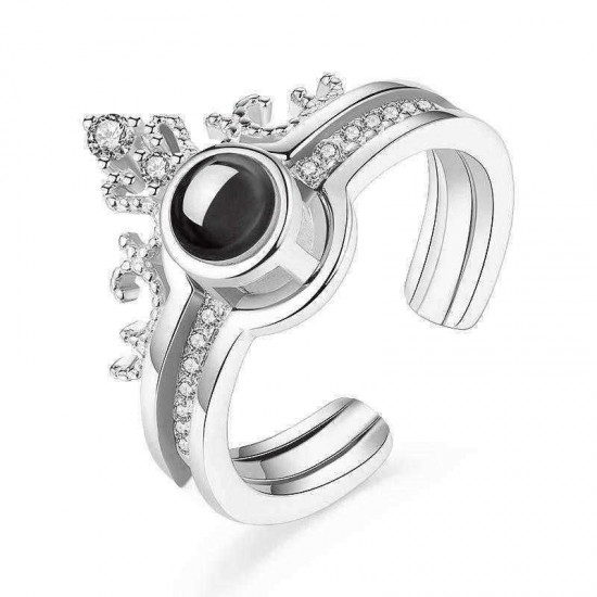 Trendy 100 Languages I Love You Projection Ring Detachable Open Finger Ring Couple Jewelry