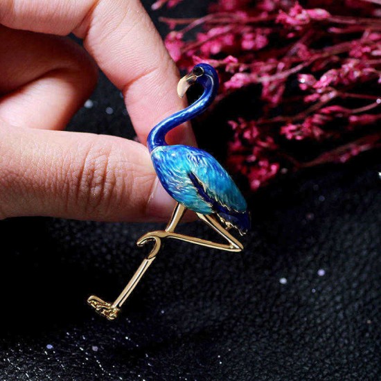 Trendy 24K Gold Colorful Enamel Flamingo Bird Brooch Pins Gift for Women Men